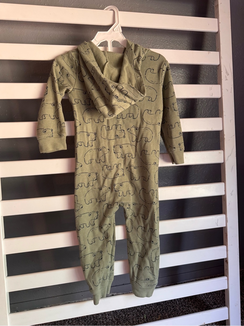 Carter's Olive Green Bear-Print Zip Hooded One-Piece - Picture 3 of 3